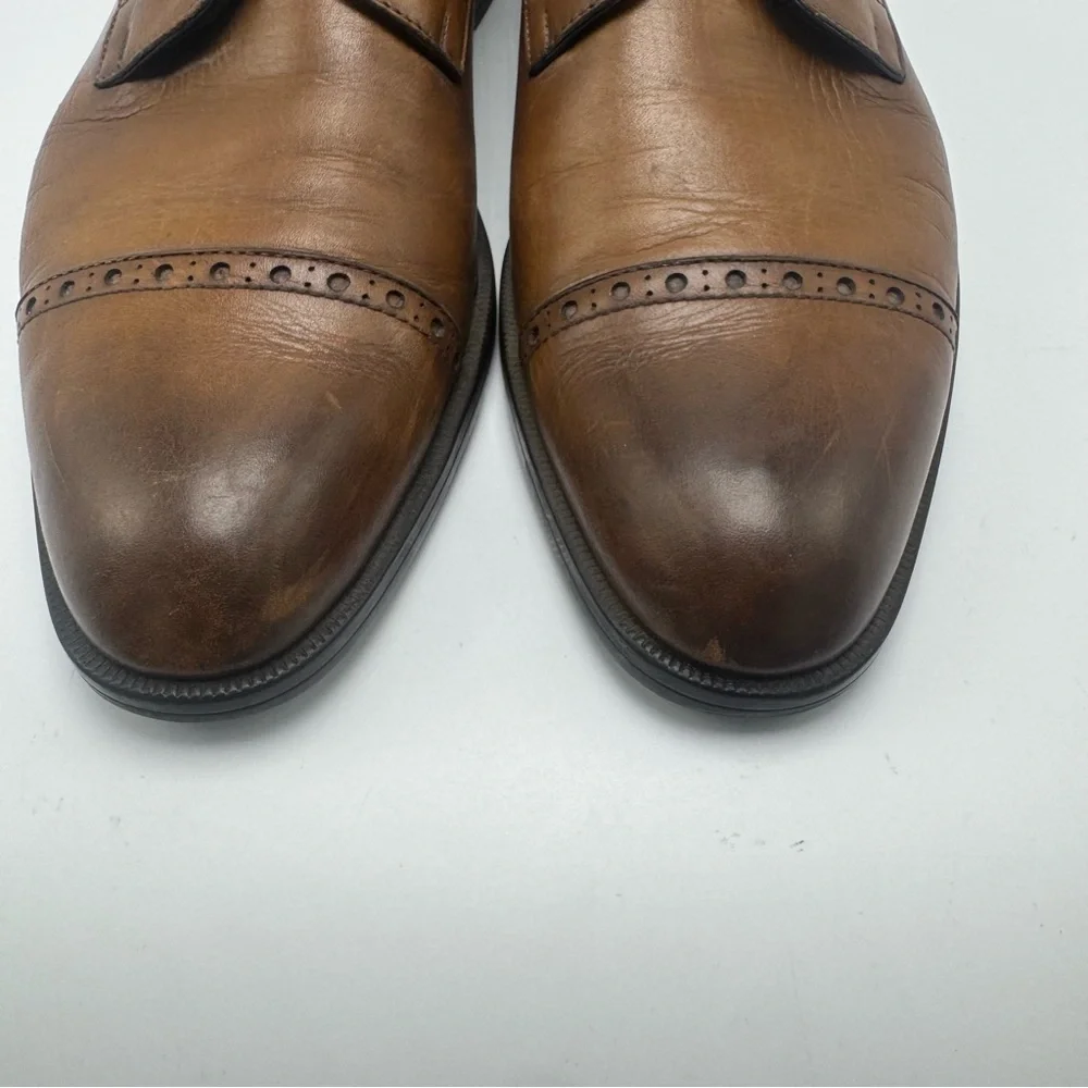 Ermenegildo Zegna Avenue Flex Brown Cap Toe Oxford Shoes 9 US Leather Brogue